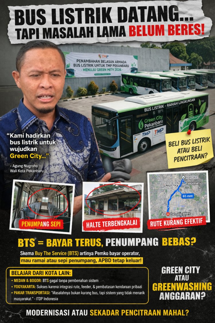 Bus Listrik Masuk, Sistem Lama Belum Beres: Kebijakan Transportasi Pemko Pekanbaru Disorot
